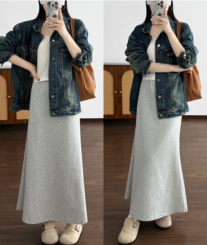 タイトスカート 柔らか素材の裾スリット入りタイトスカートロング