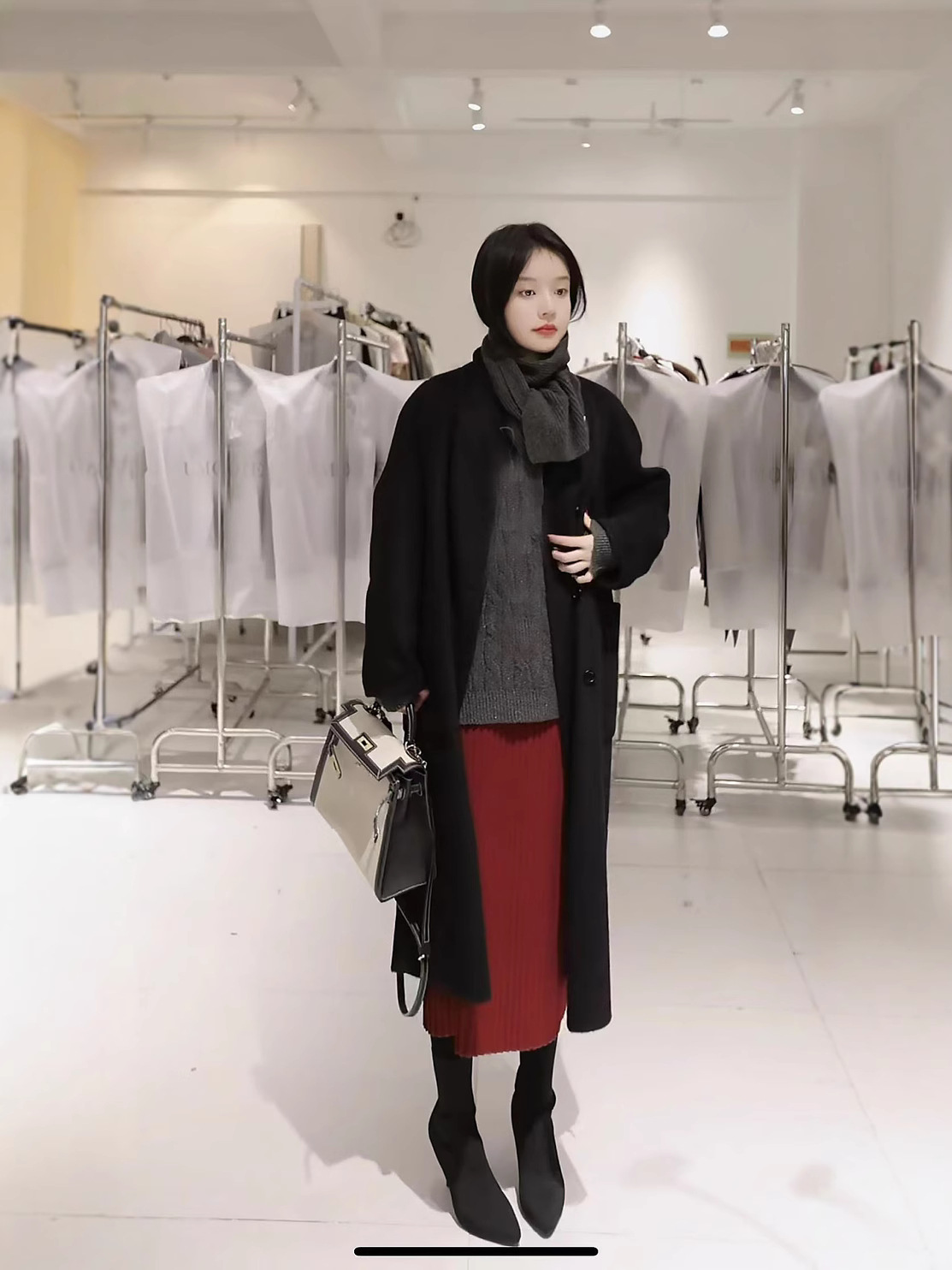 タイトスカート リブニット切替タイトスカートロング丈