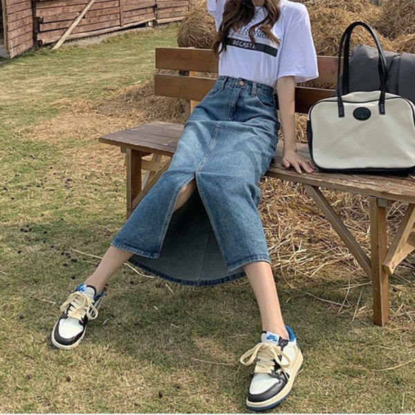 タイトスカート 前スリット入りデニムタイトスカート