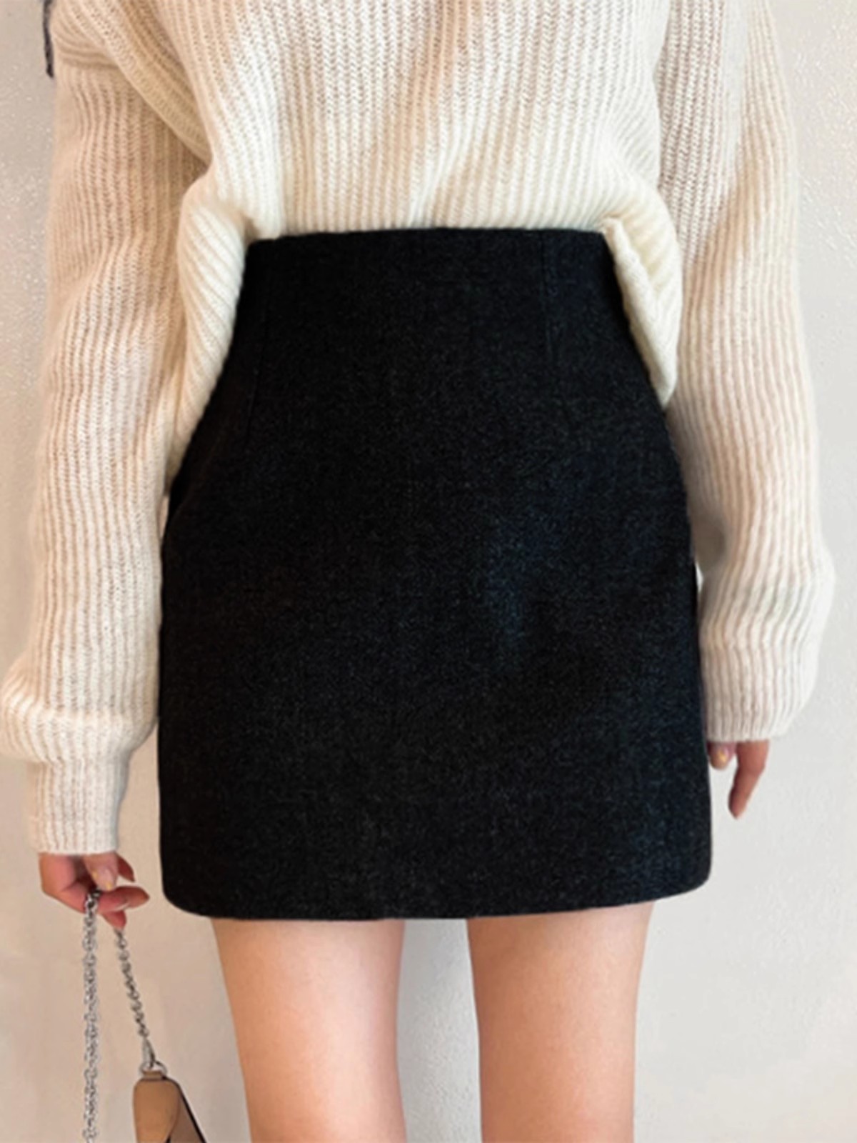 タイトスカート ウール混紡素材のシンプルミニ丈タイトスカート