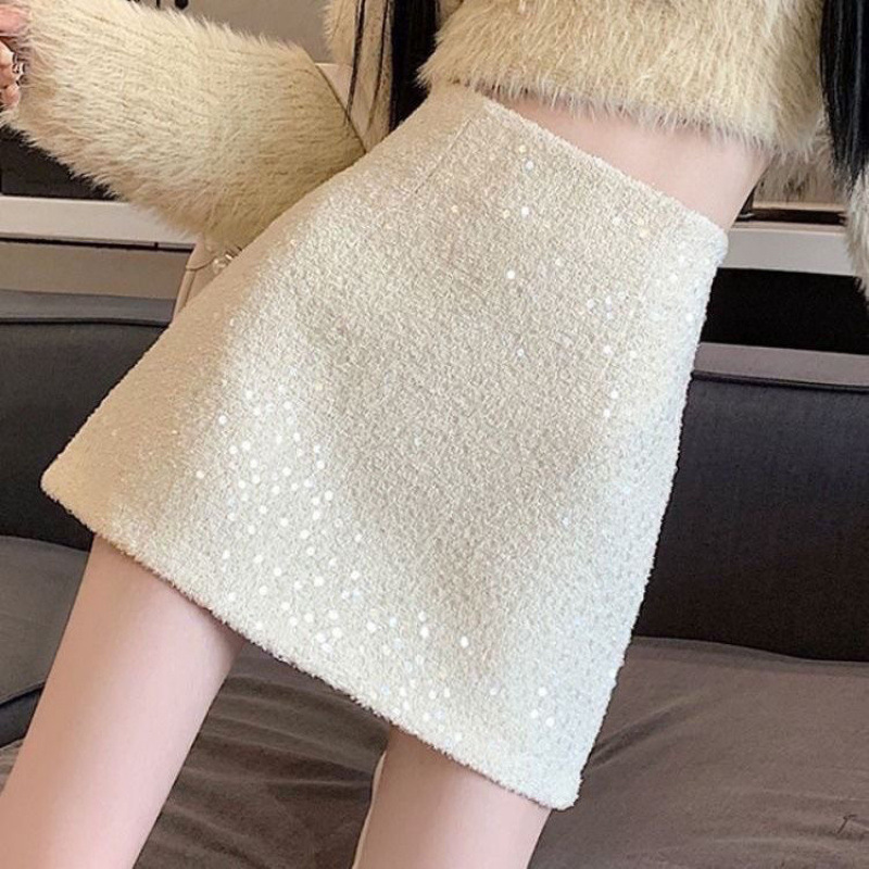 タイトスカート キラキラスパンコール台形ミニスカート