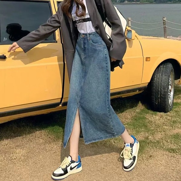 タイトスカート 前スリット入りデニムタイトスカート