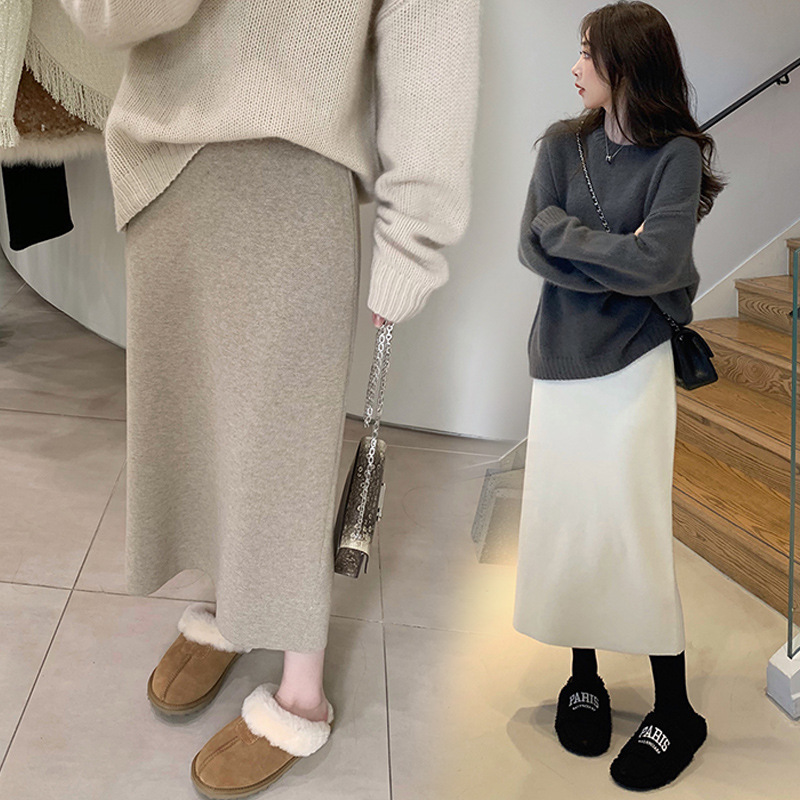 タイトスカート ニット素材美脚タイトスカートロング丈