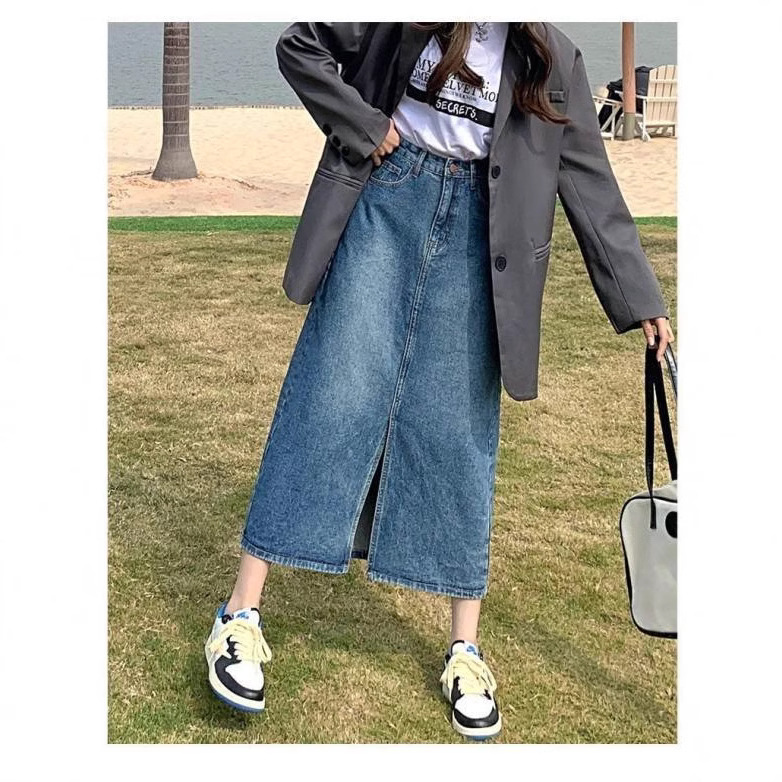 タイトスカート 前スリット入りデニムタイトスカート