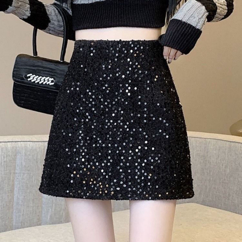 タイトスカート キラキラスパンコール台形ミニスカート