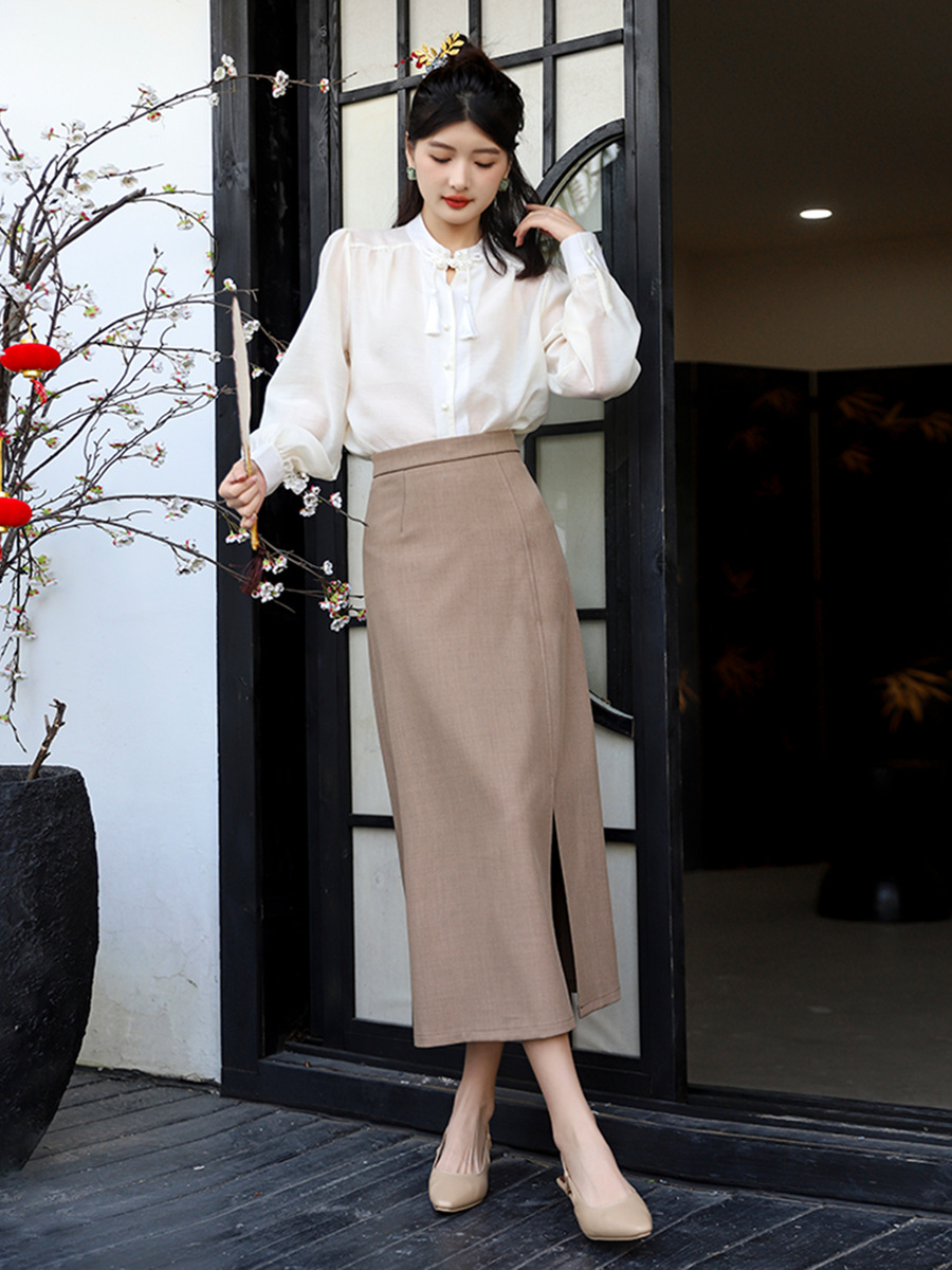 タイトスカート サイドスリット入りハイウエストタイトスカートロング丈