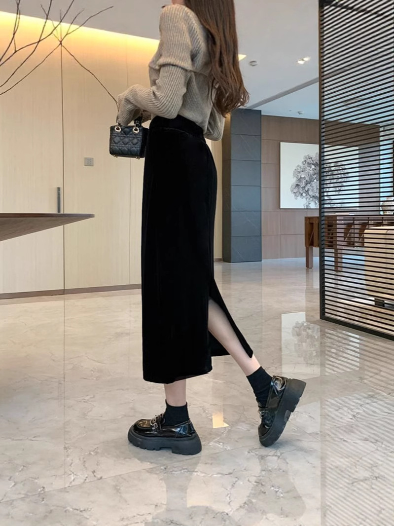 タイトスカート ハイウエストスリット入りタイトスカートロング丈