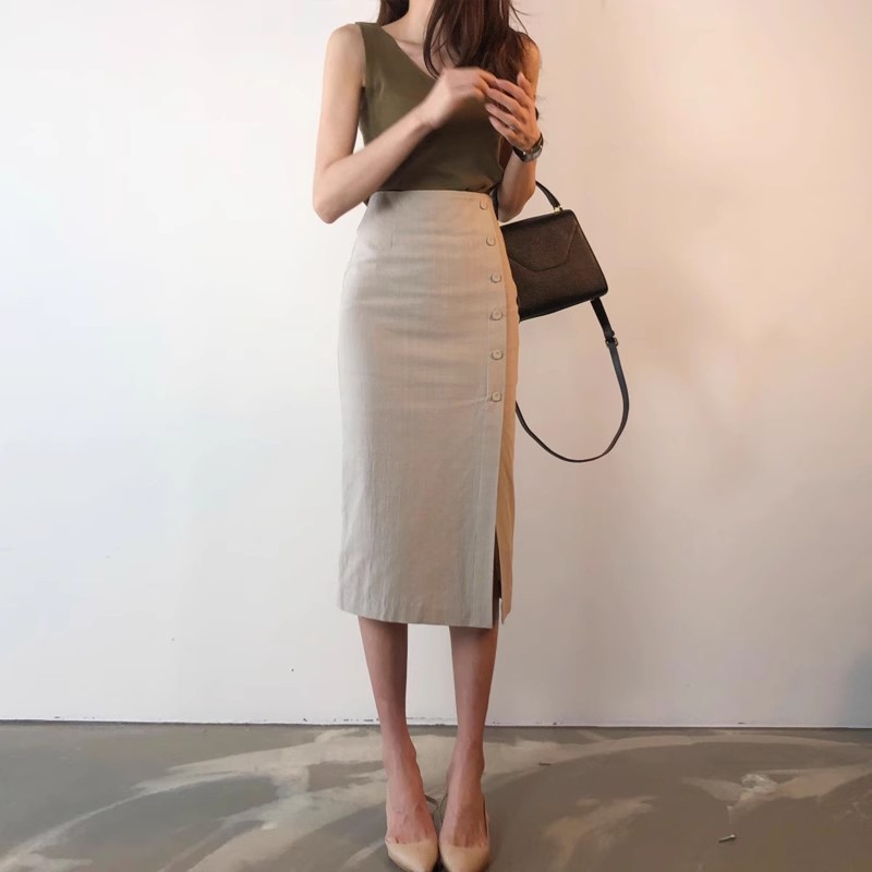 タイトスカート フロントボタンサイドスリット入りタイトスカート