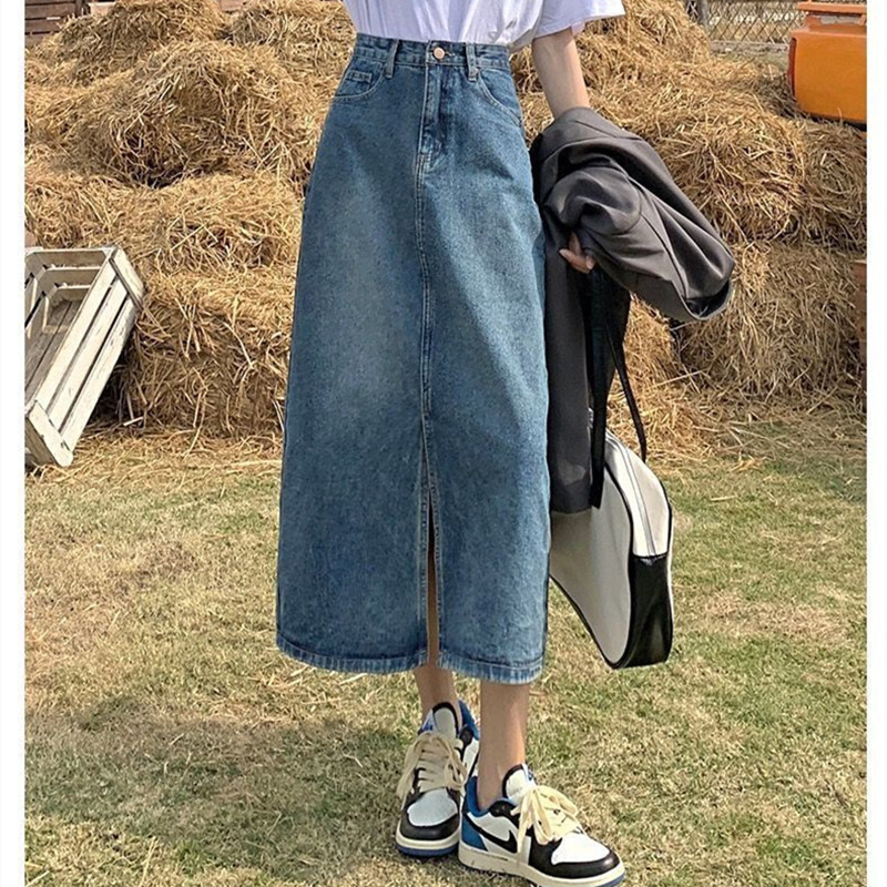 タイトスカート 前スリット入りデニムタイトスカート