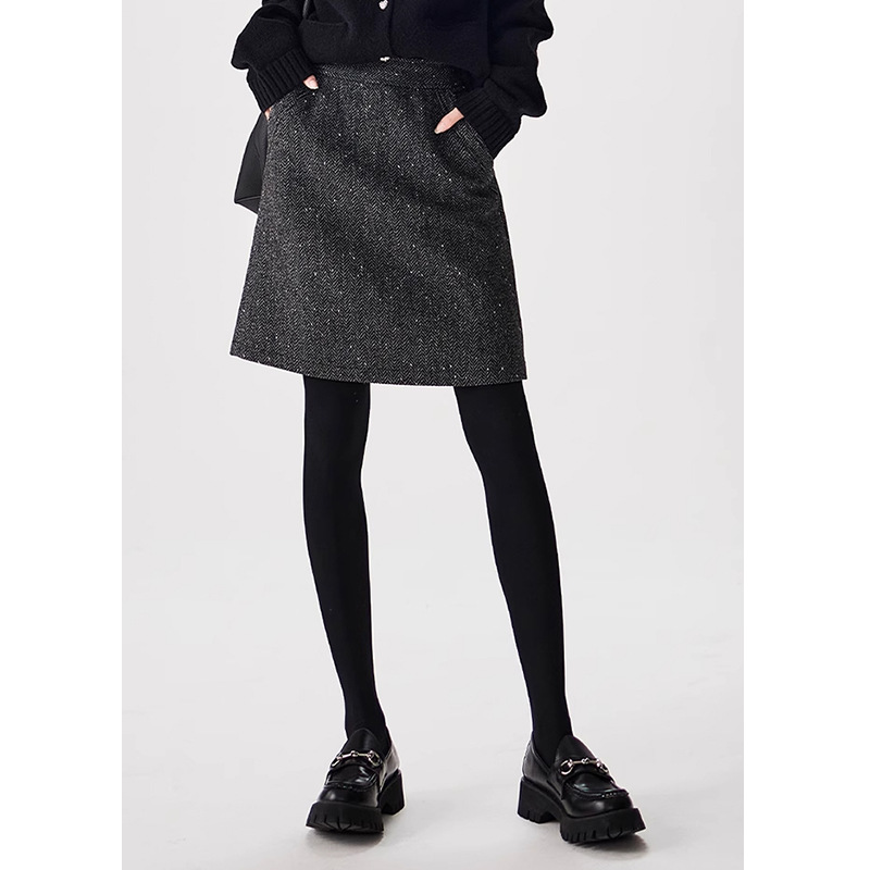 タイトスカート ヘリンボーン柄ツイード台形ミニスカート