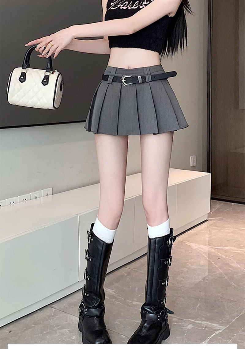 タイトスカート ベルト付きプリーツデザインタイトスカート