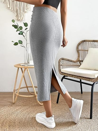 タイトスカート リブ編み素材のすっきりシルエットタイトスカート