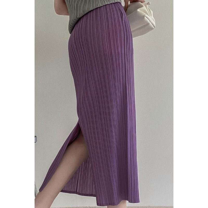 タイトスカート 縦プリーツデザインタイトロングスカート