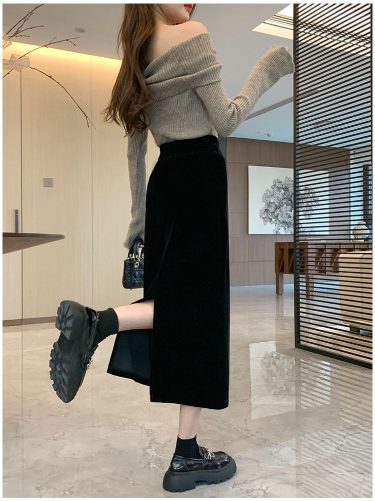 タイトスカート ハイウエストスリット入りタイトスカートロング丈