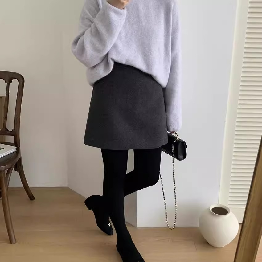 タイトスカート 上品ウール混台形シルエットミニタイトスカート