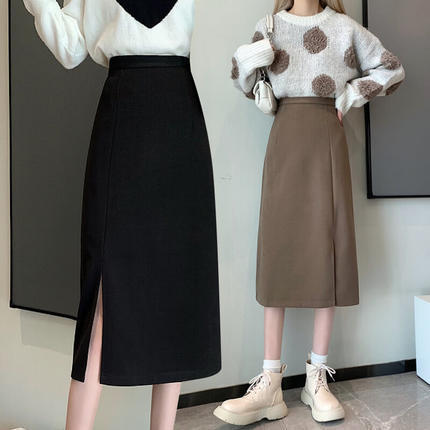 タイトスカート サイドスリット入りハイウエストタイトスカートロング