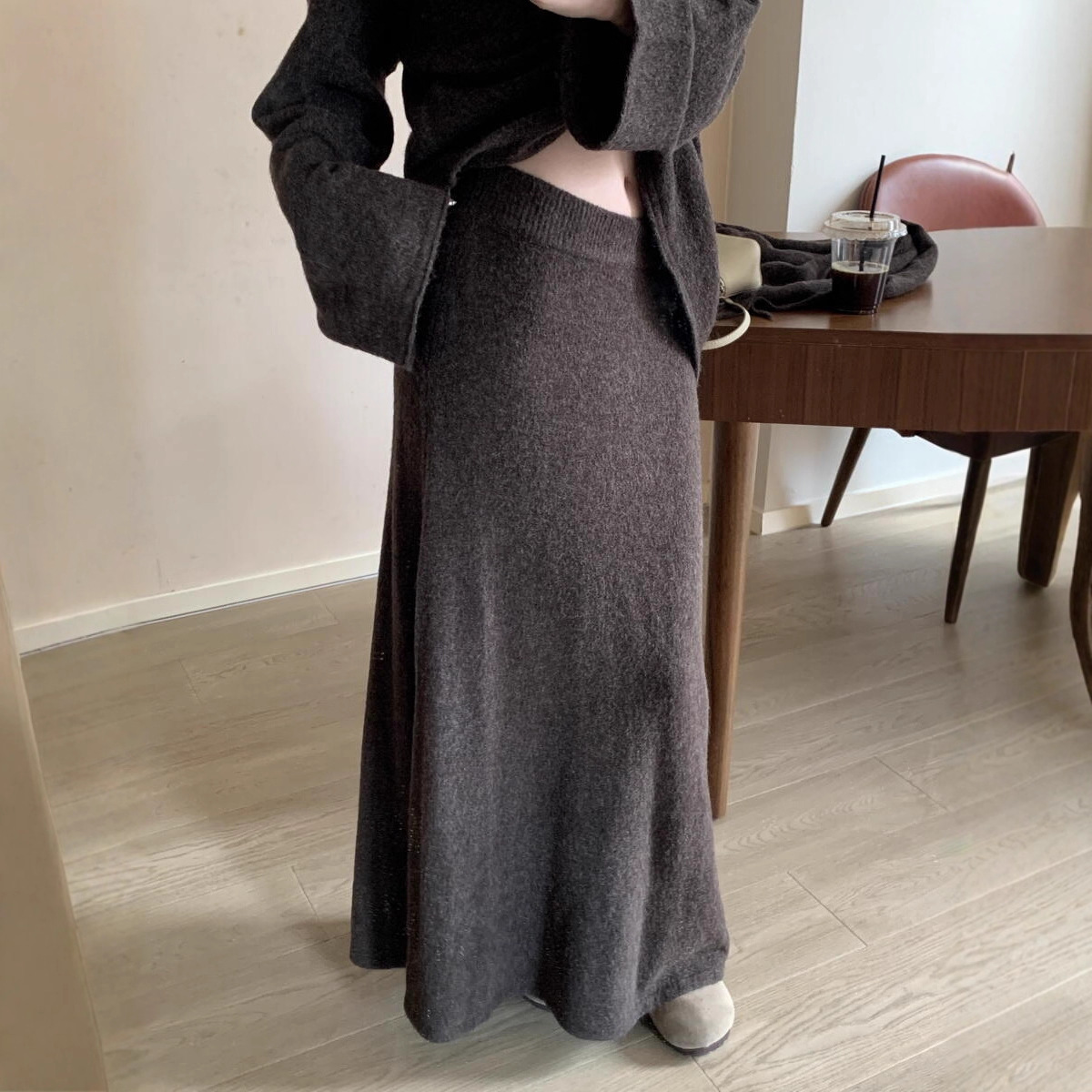 タイトスカート ニットリブウエストタイトマキシスカート