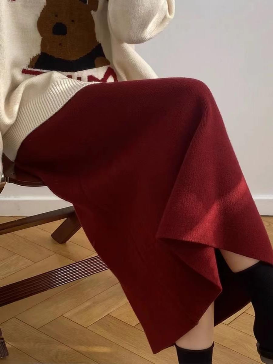 タイトスカート ニット素材の上品な体型カバータイトスカートロング丈