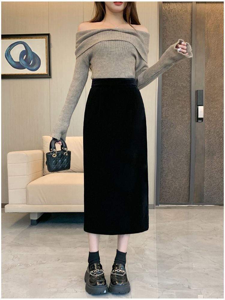 タイトスカート ハイウエストスリット入りタイトスカートロング丈