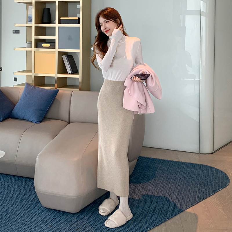 タイトスカート 編み地素材のハイウエストロングタイトスカート