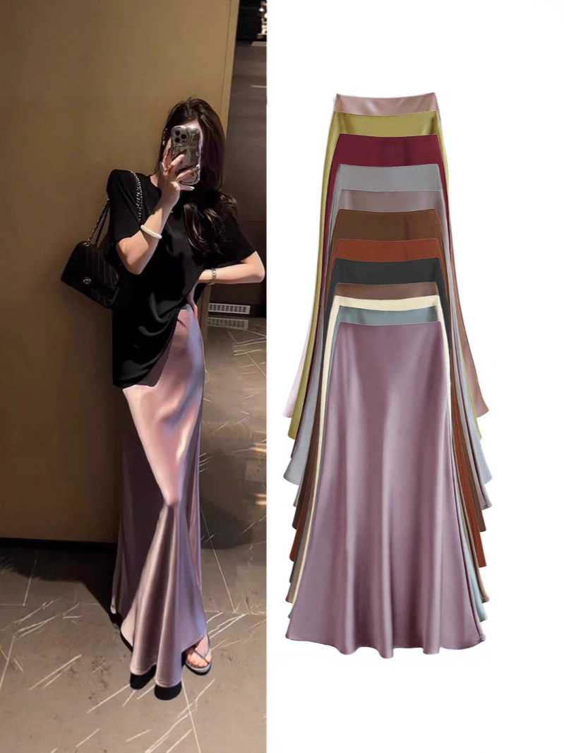 タイトスカート 光沢サテン素材タイトマキシスカート