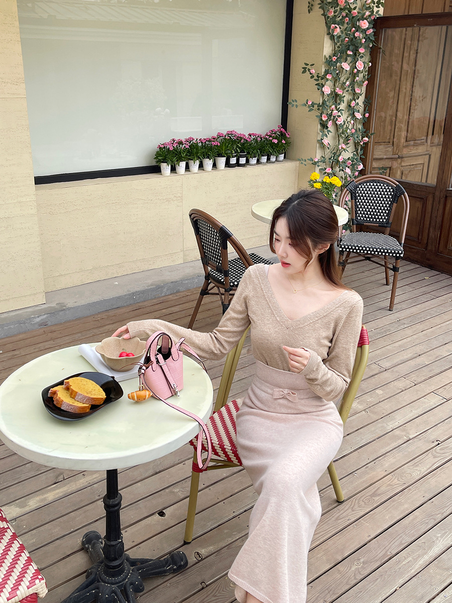 タイトスカート リボンベルト付きニットタイトスカートロング丈