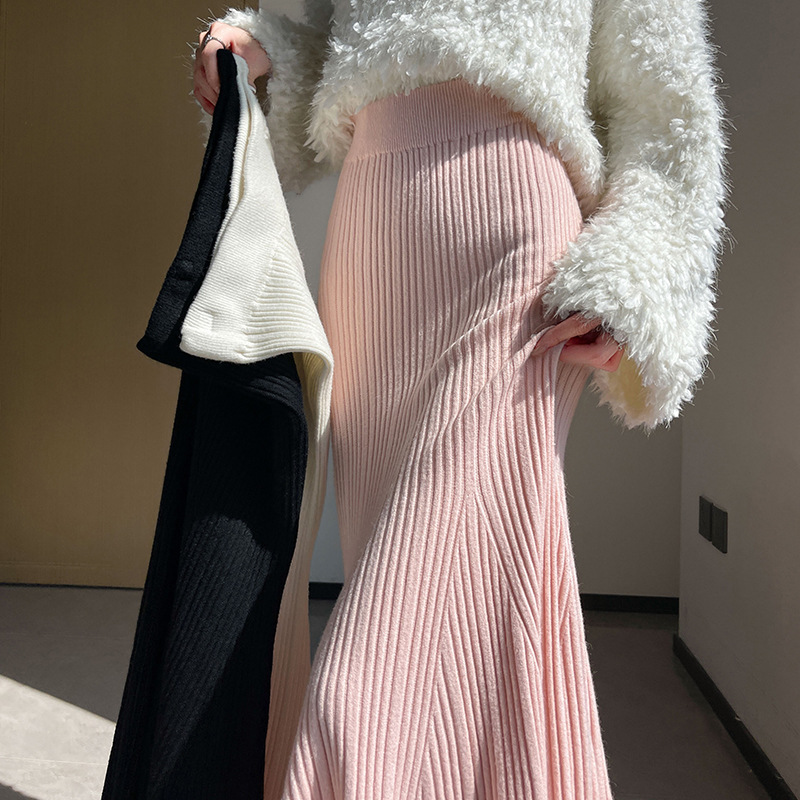 タイトスカート 細プリーツニットタイトスカートマキシ丈