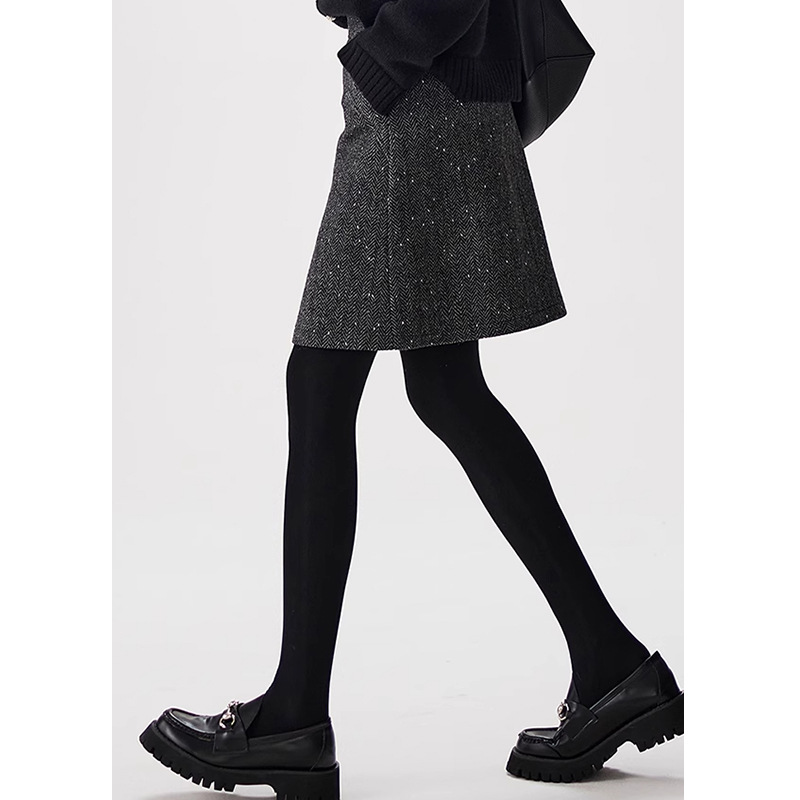 タイトスカート ヘリンボーン柄ツイード台形ミニスカート