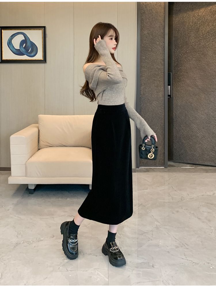 タイトスカート ハイウエストスリット入りタイトスカートロング丈