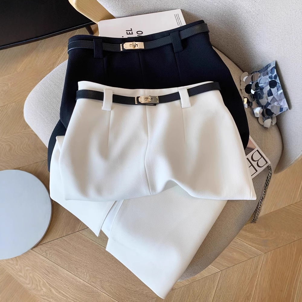 タイトスカート 金具ベルト付きラップ風前スリットタイトスカート