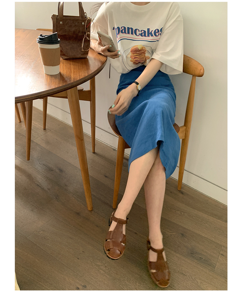 タイトスカート サイドスリット入りデニム風タイトスカートロング丈