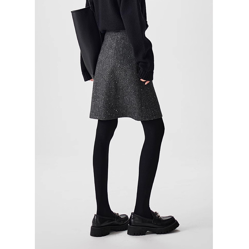 タイトスカート ヘリンボーン柄ツイード台形ミニスカート