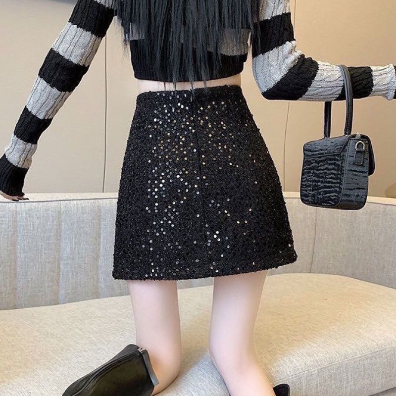 タイトスカート キラキラスパンコール台形ミニスカート