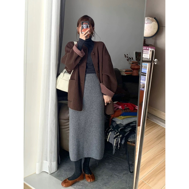 タイトスカート リブニット素材大人可愛いタイトスカート