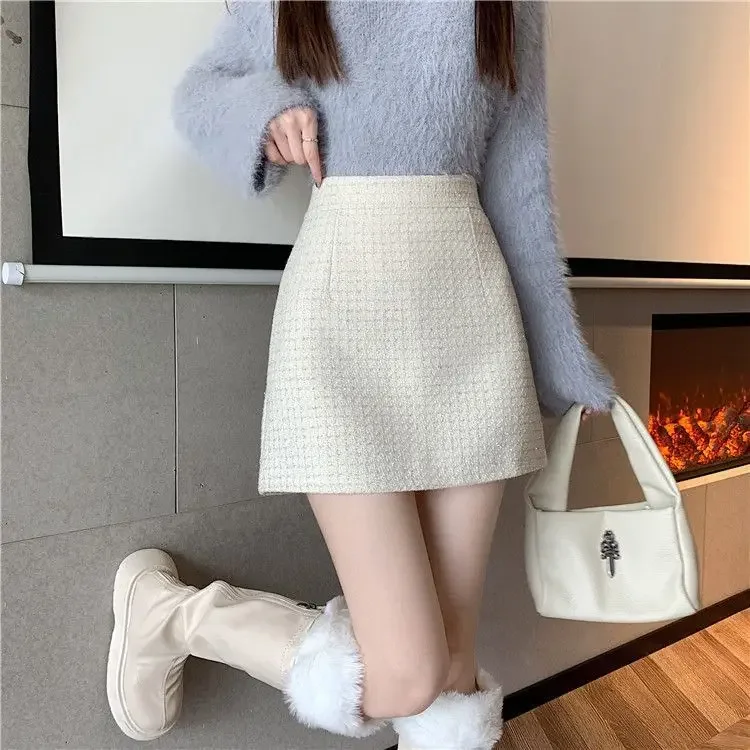 タイトスカート 上品ツイード素材台形ミニタイトスカート