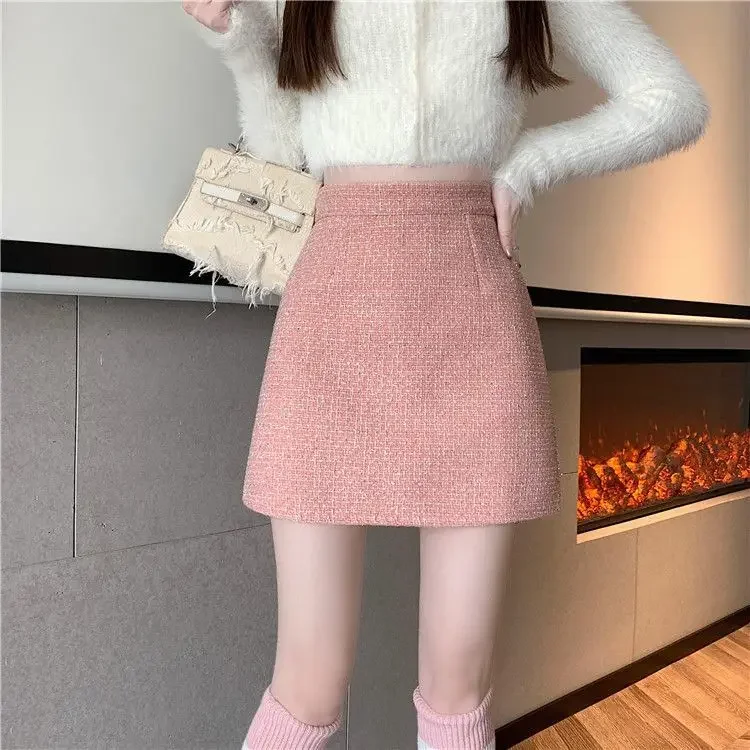 タイトスカート 上品ツイード素材台形ミニタイトスカート