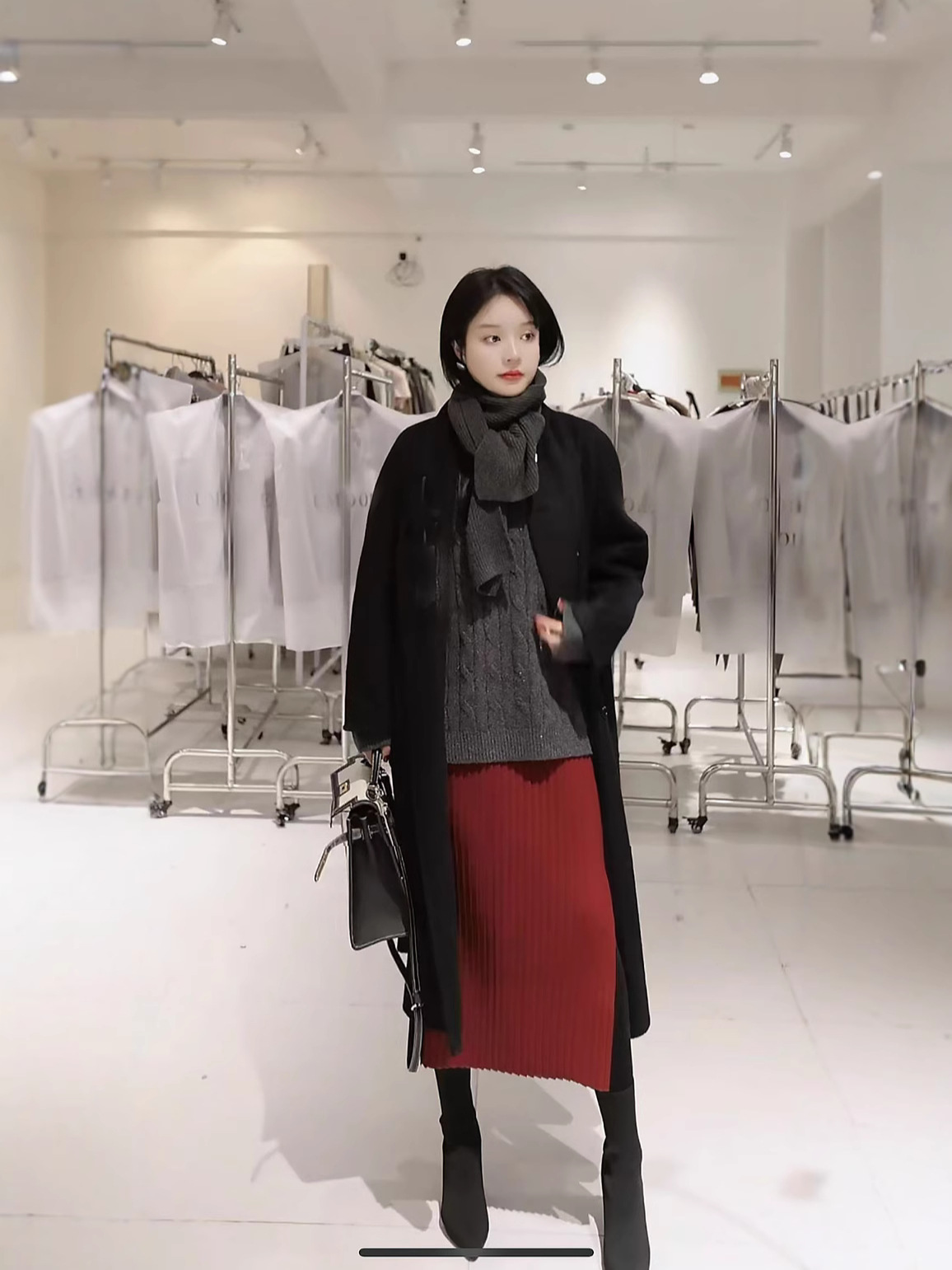 タイトスカート リブニット切替タイトスカートロング丈