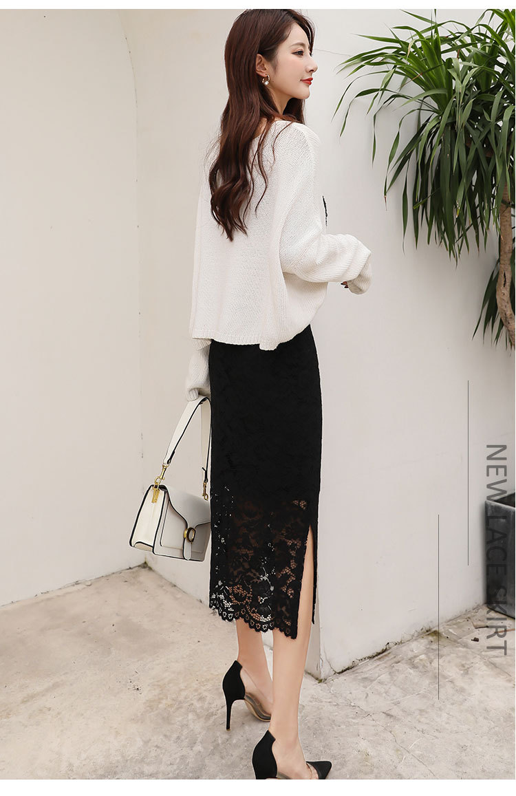 花柄総レースサイドスリット入りタイトスカート