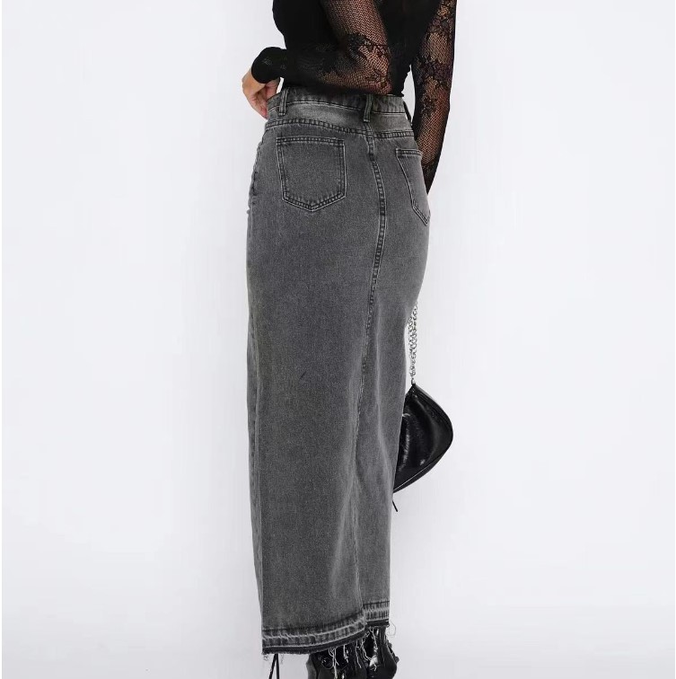 タイトスカート サイドスリット入りハイウエストデニムタイトスカート