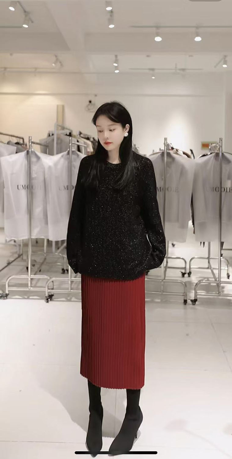 タイトスカート リブニット切替タイトスカートロング丈