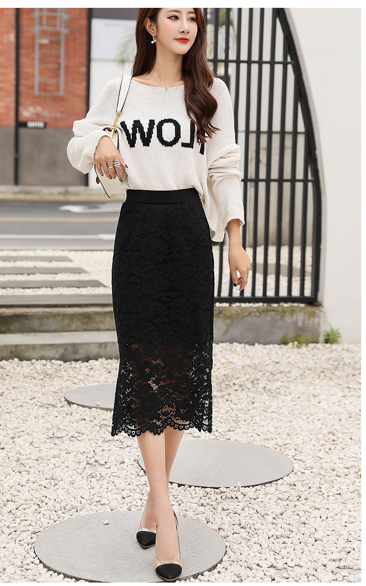 花柄総レースサイドスリット入りタイトスカート