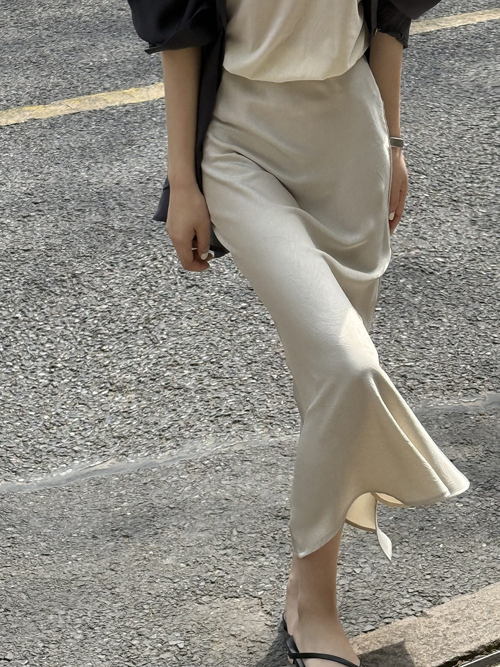 タイトスカート サイドスリット入りサテン調タイトスカートマキシ丈