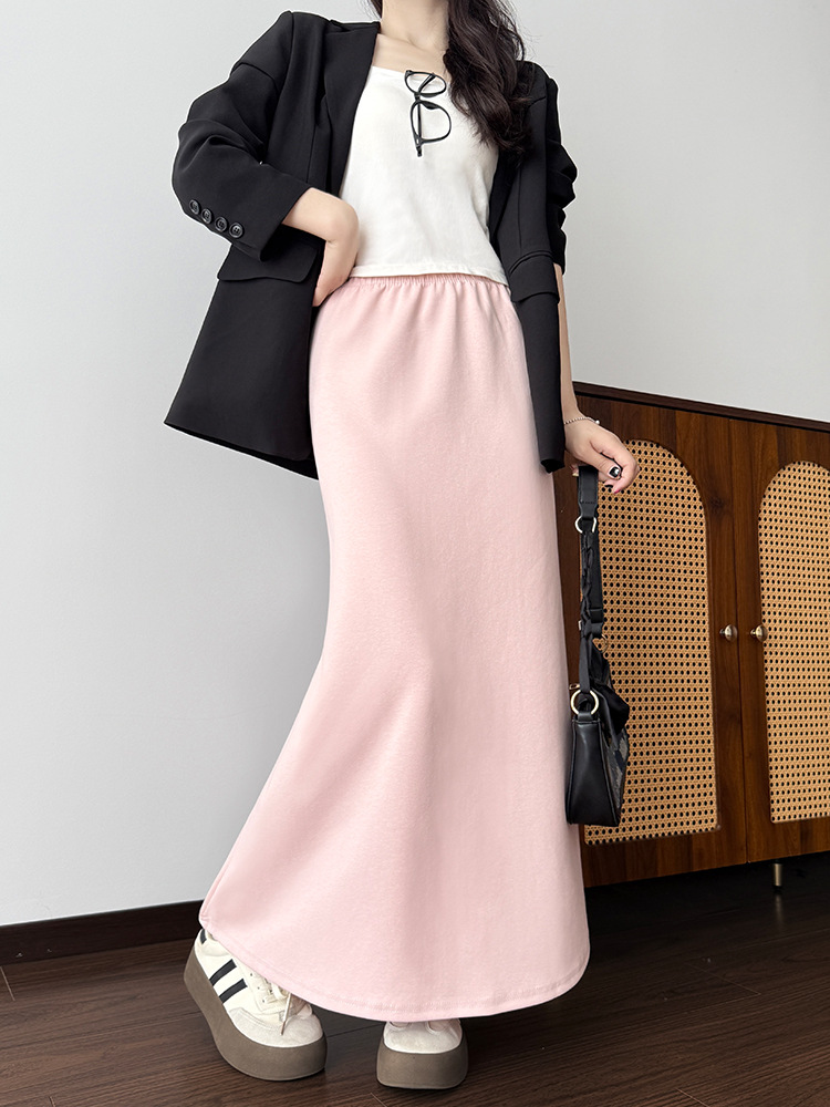 タイトスカート 柔らか素材の裾スリット入りタイトスカートロング