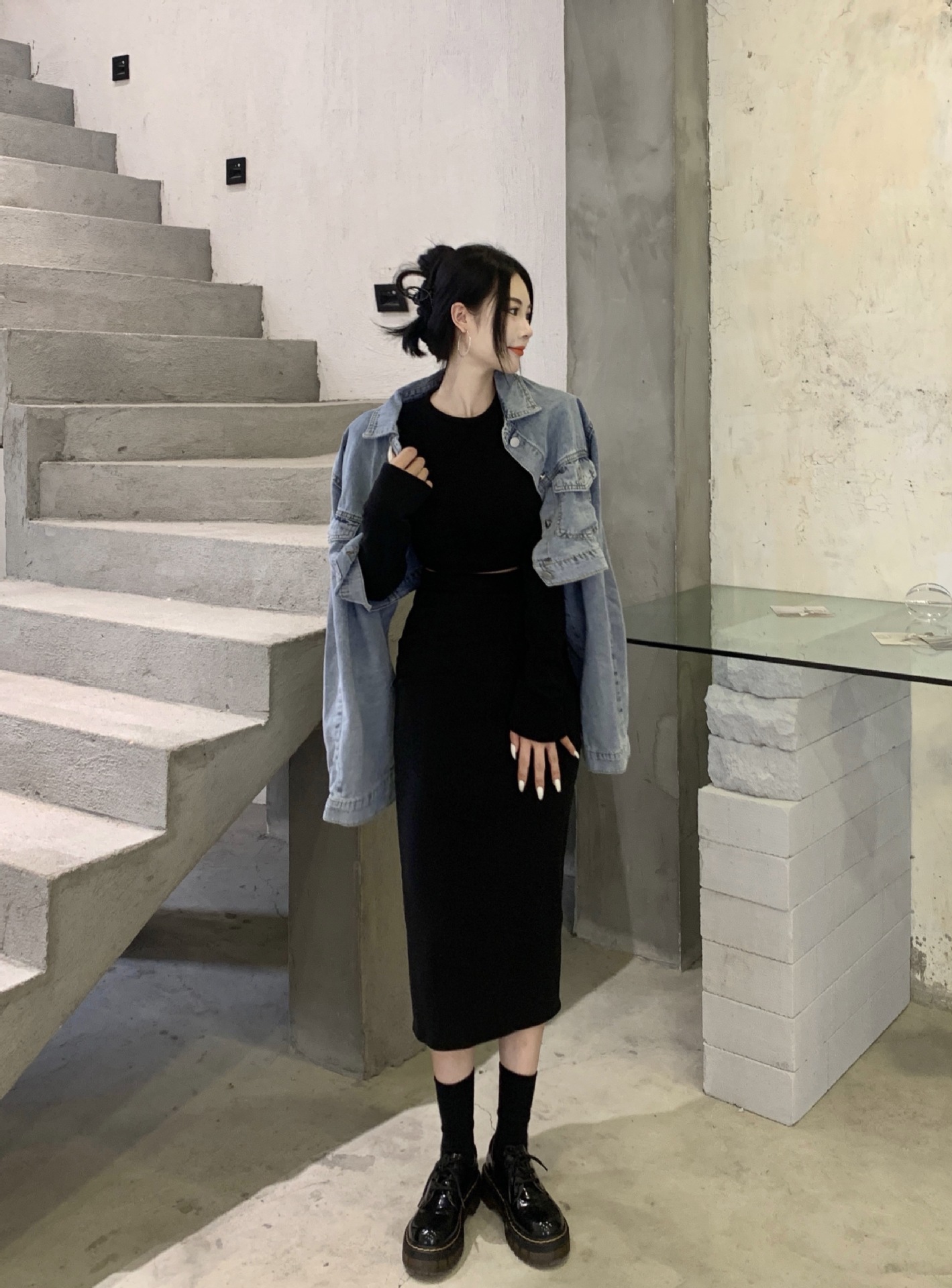 タイトスカート 体型カバーハイウエストタイトスカートロング丈