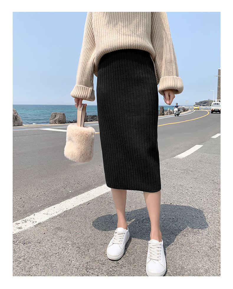 タイトスカート リブニット編みタイトスカートロング丈