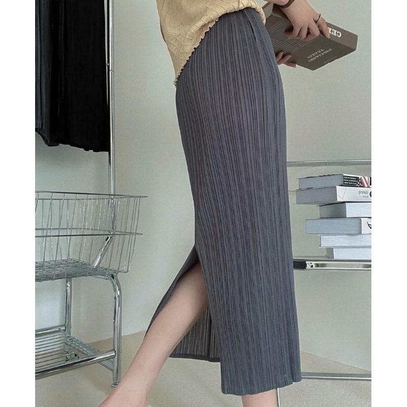 タイトスカート 縦プリーツデザインタイトロングスカート