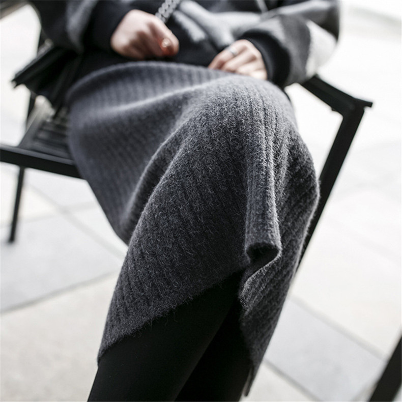 タイトスカート リブ編みニット素材の体型カバータイトロングスカート