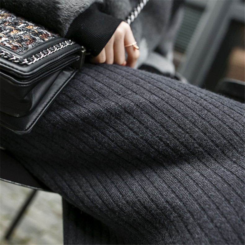 タイトスカート リブ編みニット素材の体型カバータイトロングスカート