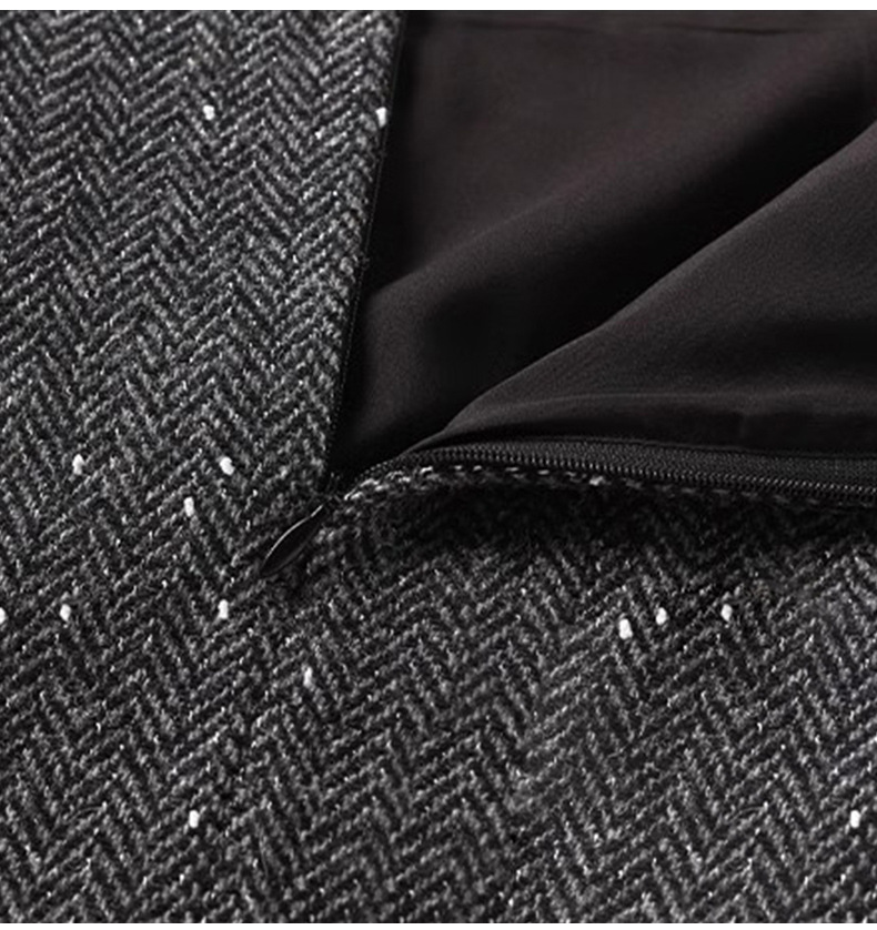 タイトスカート ヘリンボーン柄ツイード台形ミニスカート