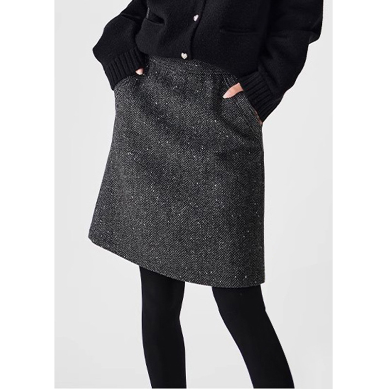タイトスカート ヘリンボーン柄ツイード台形ミニスカート